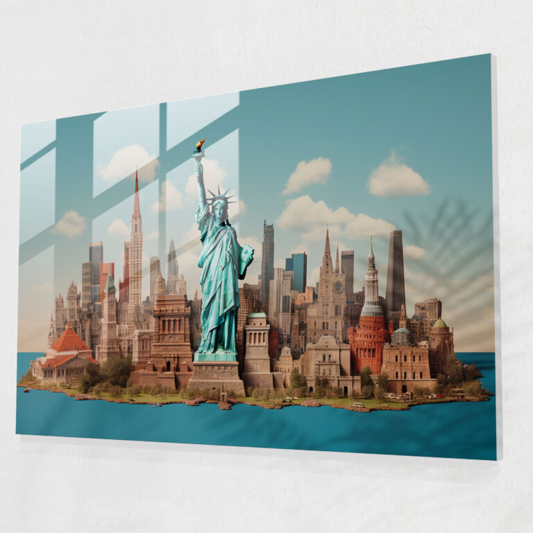 Iconic Landmarks United States Of America Map Glass Print - United States Of America Map, United States Of America Map, Iconic Landmarks, Collage Photography