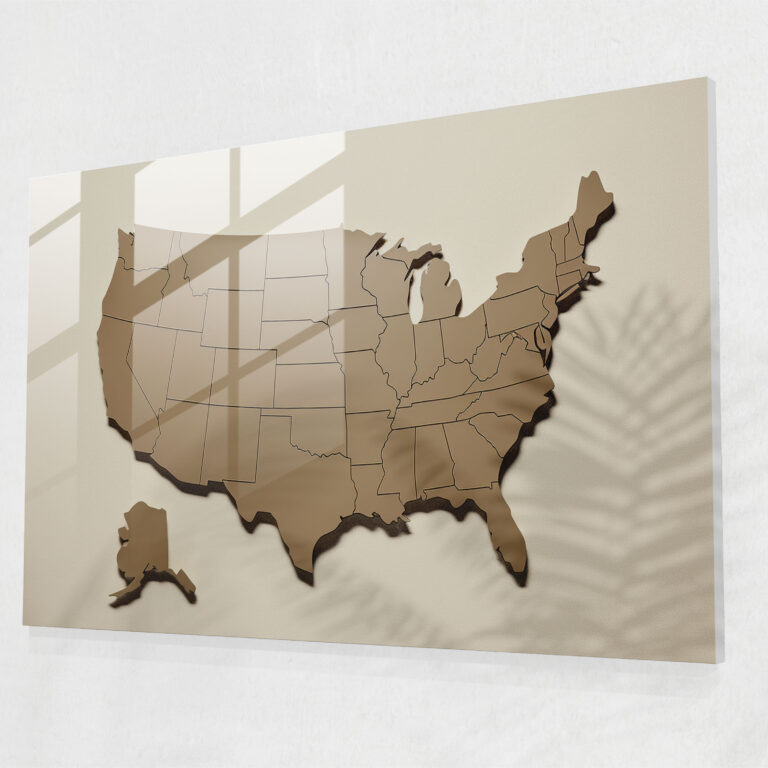 Minimalist United States Of America Map Glass Print - United States Of America Map, Minimalist Design, United States Of America Map, Neutral Colors
