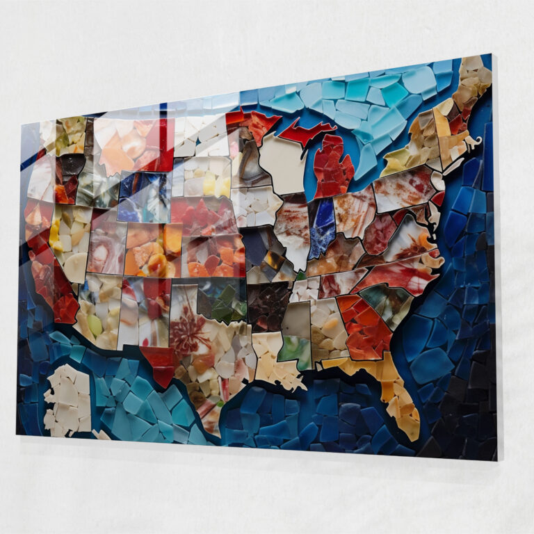 Mosaic United States Of America Map Glass Print - United States Of America Map, Wall Decoration, Glass Print, Mosaic Artwork