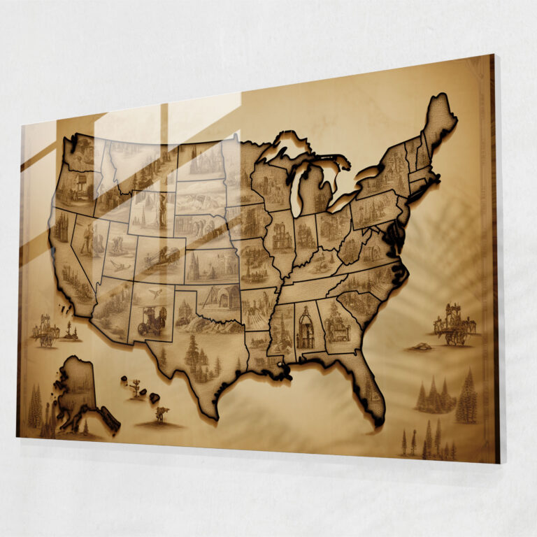 United States Of America Glass Print - United States Of America Map, United States Of America Map, Modern Art, Home Decoration