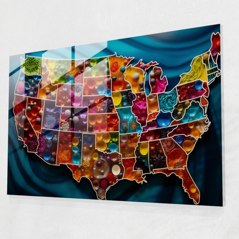 United States Of America Glass Wall Art - United States Of America Map, Intricate Patterns, Abstract Glass Art, Wall Decoration