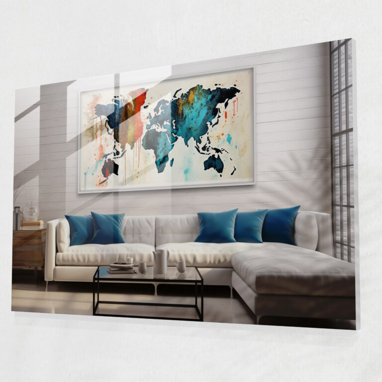 United States Of America Contemporary Glass Wall Art - United States Of America Map, Detailed Map, Abstract Expressionism, Glass Art