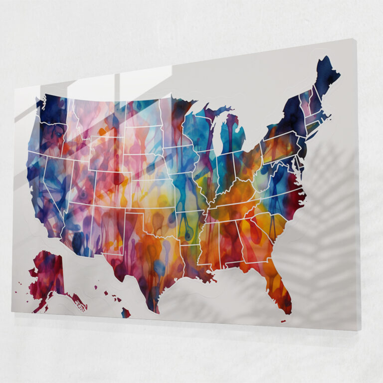 Impressionist United States Of America Glass Print - United States Of America Map, Impressionist Style, United States Of America Map, Glass Art