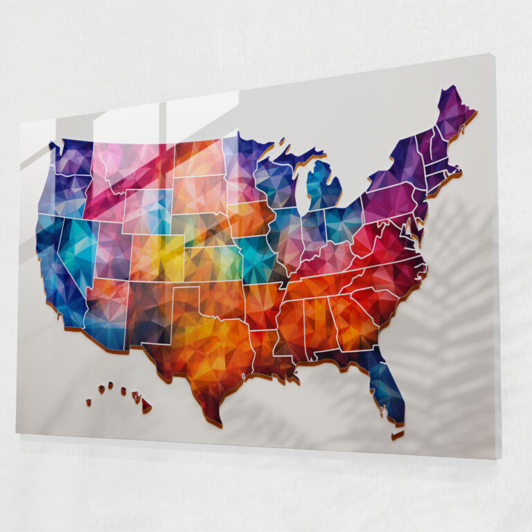 United States Of America Geometric Glass Print - United States Of America Map, Glass Art, Glass Print, Contemporary Sophistication