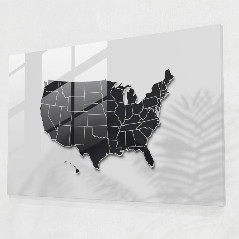United States Of America Map Glass Print - United States Of America Map, United States Of America Map, Home Decoration, Wall Decoration