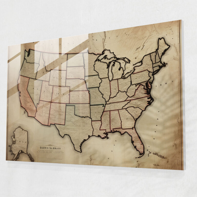 Vintage United States Of America Map Glass Print - United States Of America Map, Glass Wall Art, Vintage-Inspired Illustration, Modern Art