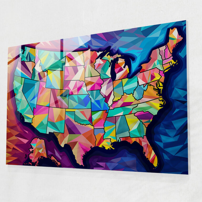 Pop Art United States Map Glass Print - United States Of America Map, 60S Art Movement, Colorful Rendition, Modern Art