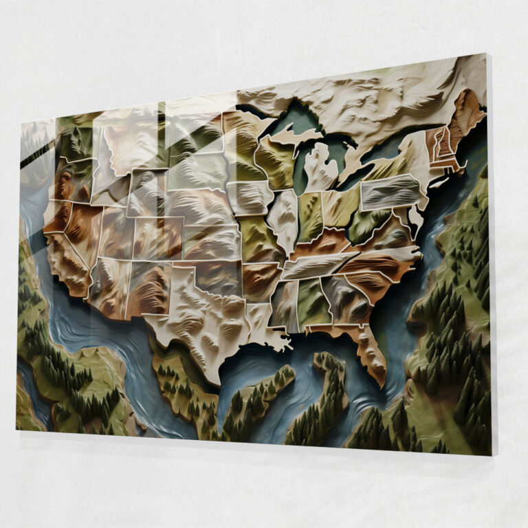 United States Map Glass Wall Art - United States Of America Map, Glass Art, Wall Decoration, United States Of America Map