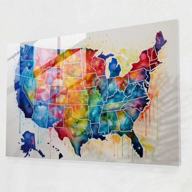 United States Of America Map Glass Print - United States Of America Map, Glass Wall Art, Glass Print, Glass Art