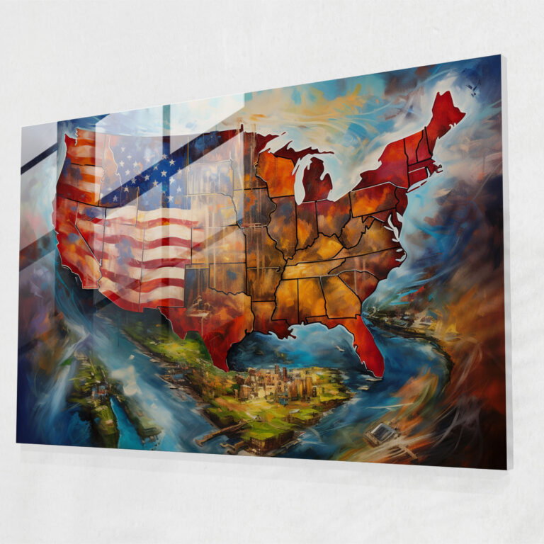 United States Of America Map Glass Art - United States Of America Map, Sense Of Movement, Wall Decoration, Glass Wall Art
