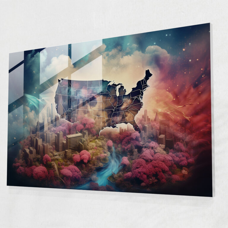 United States Of America Map Glass Art Print - United States Of America Map, Wall Decoration, Dreamlike Scene, Glass Art