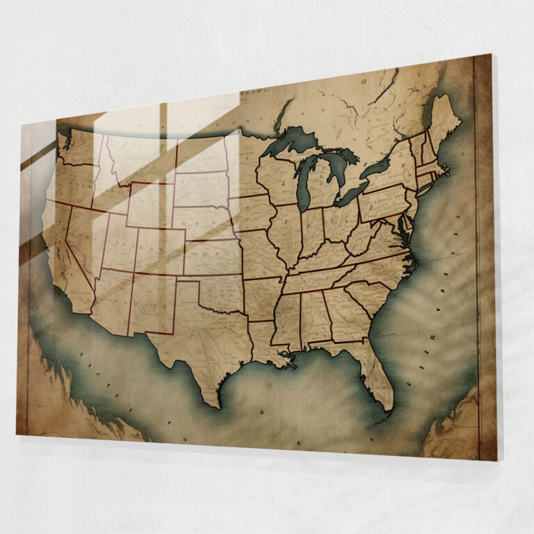 Vintage United States Of America Map Glass Print - United States Of America Map, Glass Wall Art, Glass Art, Wall Decoration