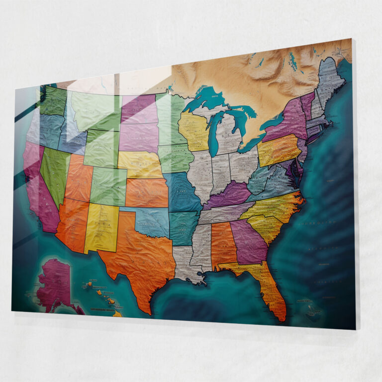 Photorealistic United States Of America Map Glass Print - United States Of America Map, Photorealistic, Wall Decoration, Modern Art