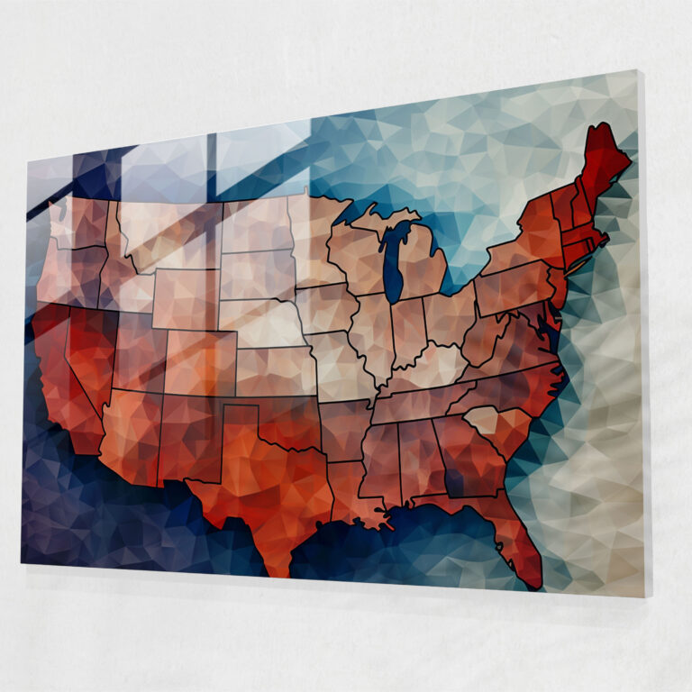 Mosaic United States Of America Map Glass Print - United States Of America Map, Modern Art, Textures, Glass Wall Art