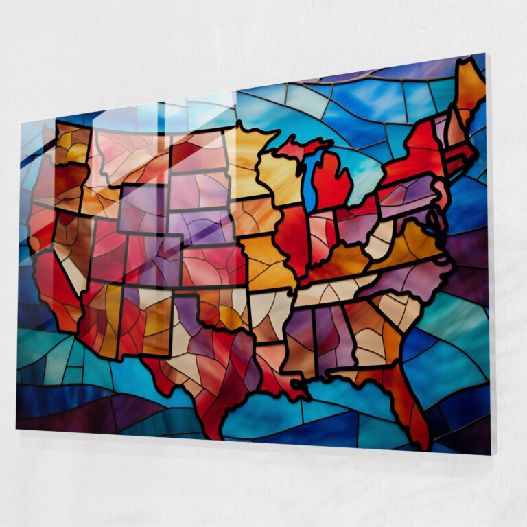 Stained Glass United States Of America Map Glass Wall Art - United States Of America Map, Glass Wall Art, Wall Decoration, Rich Hues