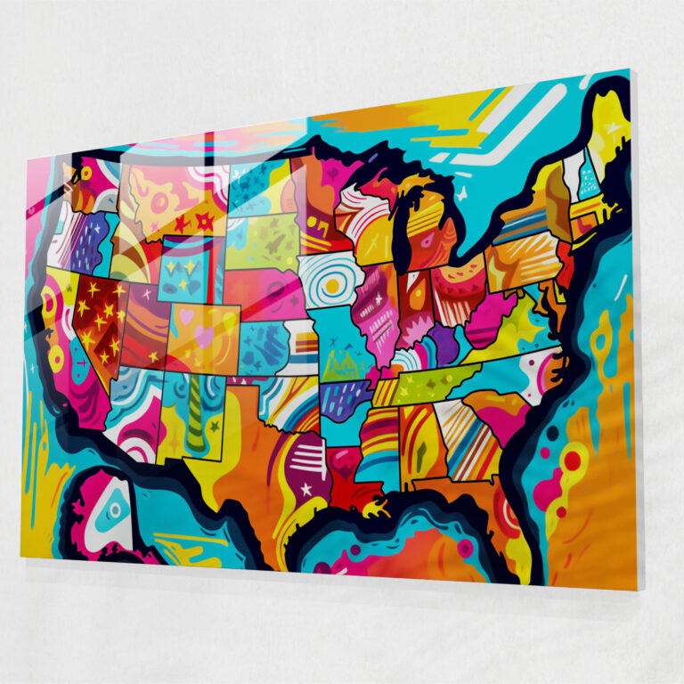 Pop Art United States Of America Map Glass Print - United States Of America Map, Modern Art, Vibrant, United States Of America Map