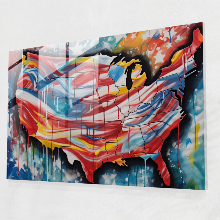 United States Of America Map Glass Print - United States Of America Map, United States Of America Map, Modern Art, Vibrant Colors
