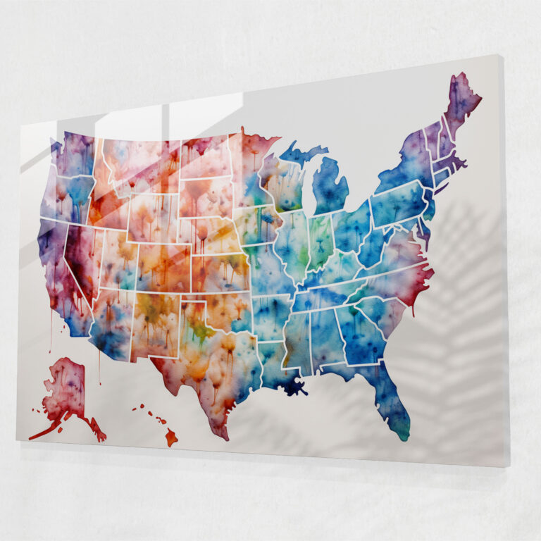 Usa Map Glass Wall Art - United States Of America Map, Modern Art, Glass Wall Art, Wall Decoration