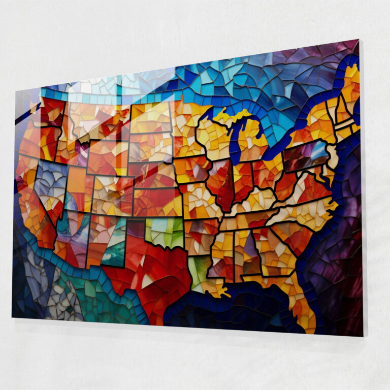 United States Of America Map Glass Print - United States Of America Map, Intricate Patterns, Glass Print, Home Decoration