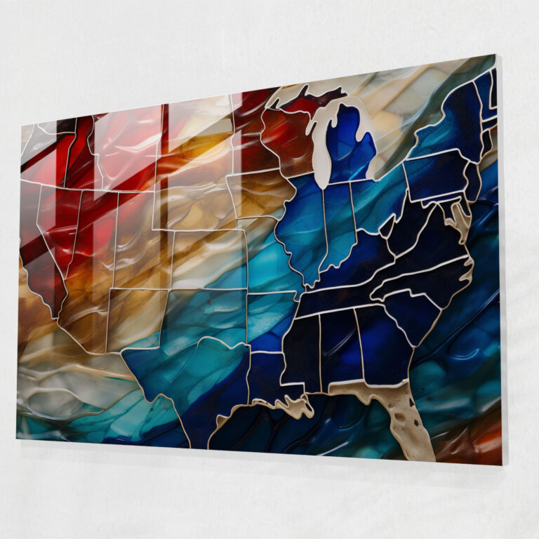 United States Of America Map Glass Wall Art - United States Of America Map, United States Of America Map, Wall Decoration, Layers