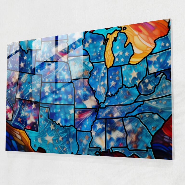 Usa Map Glass Wall Decoration - United States Of America Map, Abstract Stained Glass, Modern Art, Wall Decoration