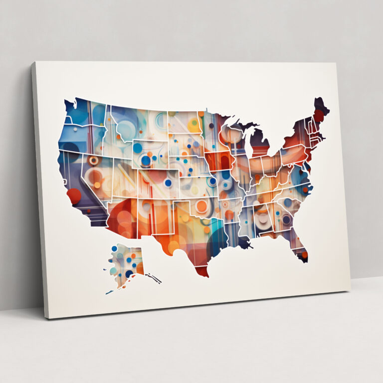 United States Of America Map Wall Art - United States Of America Map, Modern Abstract Art, Canvas, Geometric Shapes