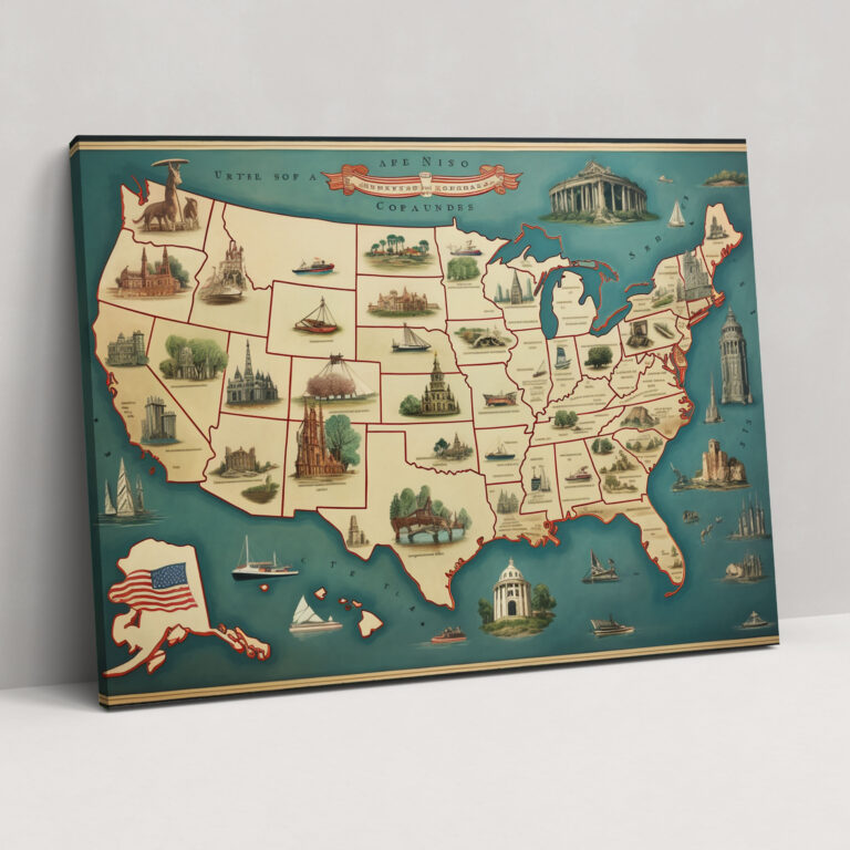 United States Of America Map Wall Decoration - United States Of America Map, United States Of America Map, Landmarks, Attractions