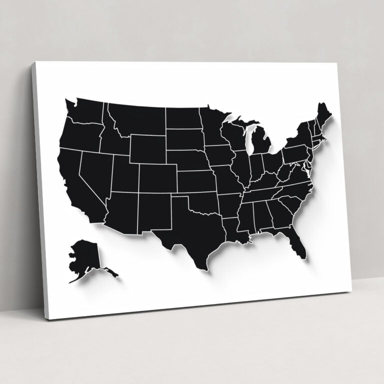 United States Of America Map Wall Art - Minimalist Design - United States Of America Map, Canvas Wall Art, Minimalist Design, Canvas