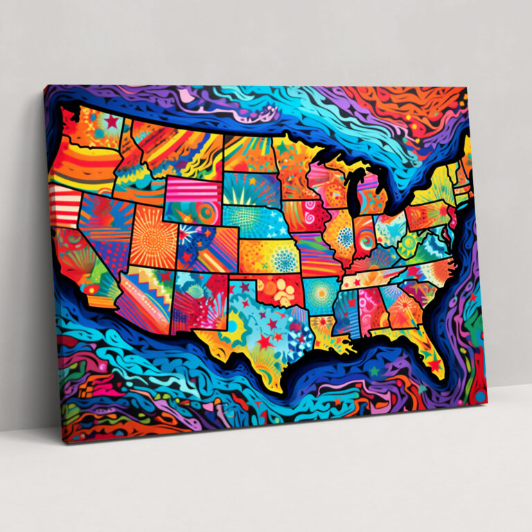 United States Of America Map Canvas Print - Pop Art Style - United States Of America Map, Canvas Wall Art, Wall Decoration, Canvas Print