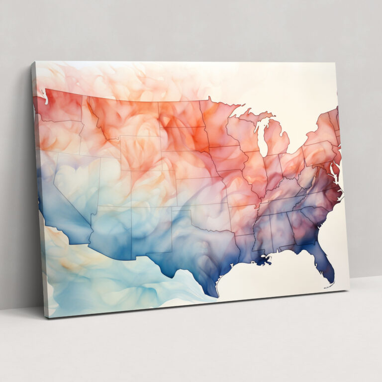 United States Of America Map Wall Art - Abstract Watercolor - United States Of America Map, Soft Pastel Tones, United States Of America Map, Home Decoration