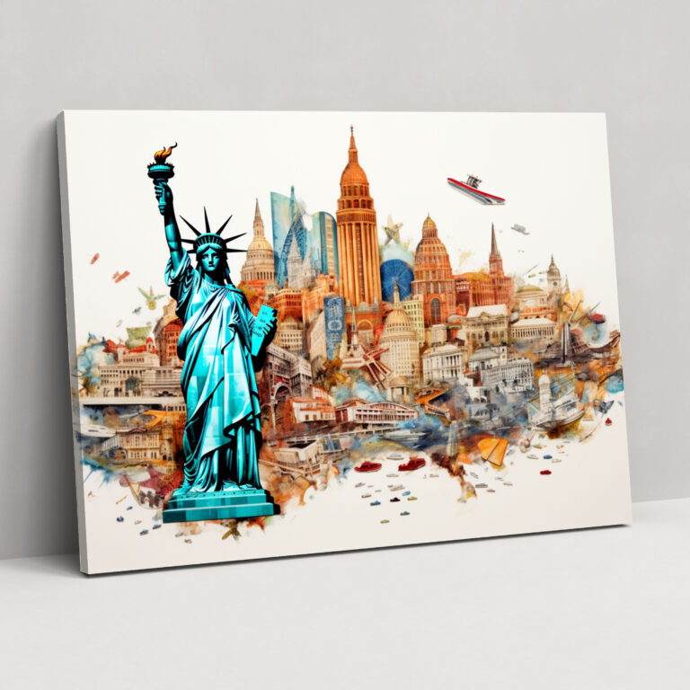 United States Of America Map Canvas Print - Iconic Collage - United States Of America Map, Wall Decoration, Canvas Wall Art, Collage Art