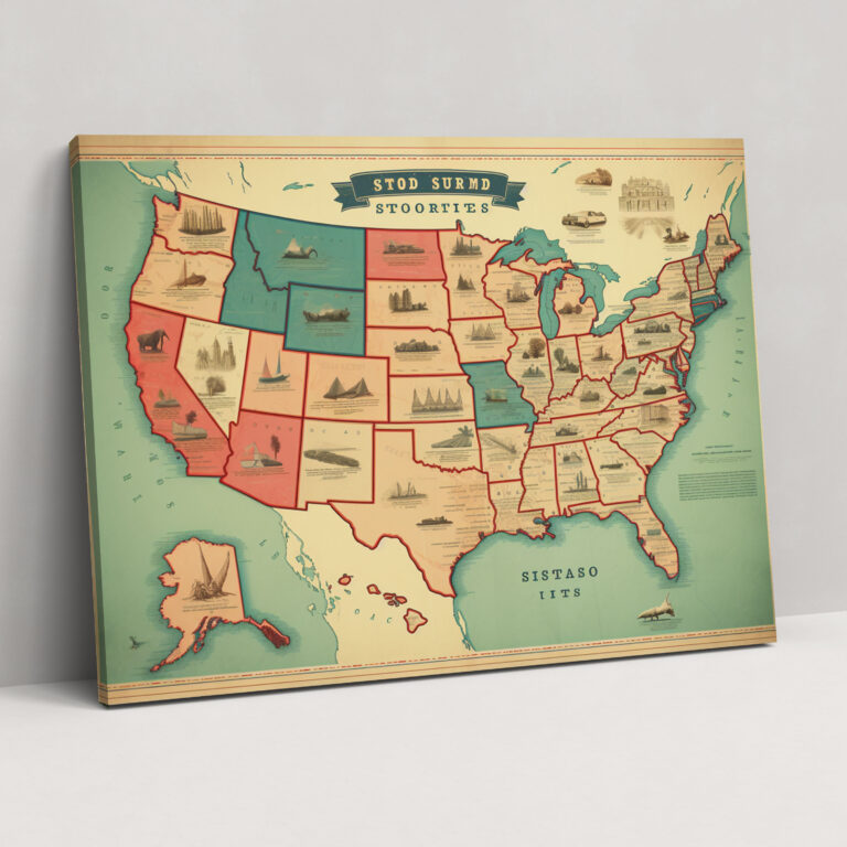 United States Of America Map Wall Art - United States Of America Map, Wall Art, Canvas, Canvas Wall Art