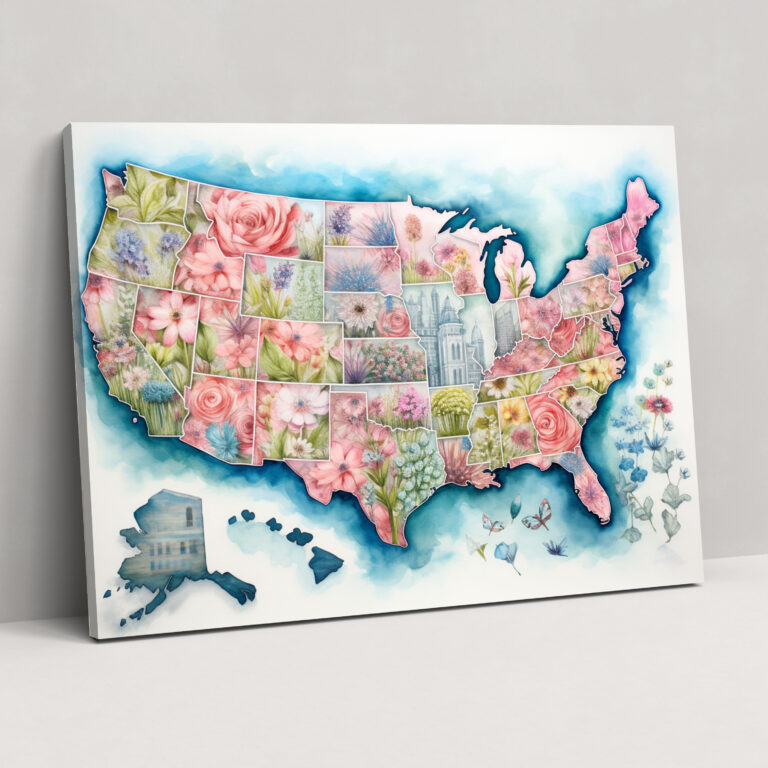 United States Of America Map Wall Decoration - United States Of America Map, Whimsical Wall Art, Canvas Wall Art, Wall Decoration