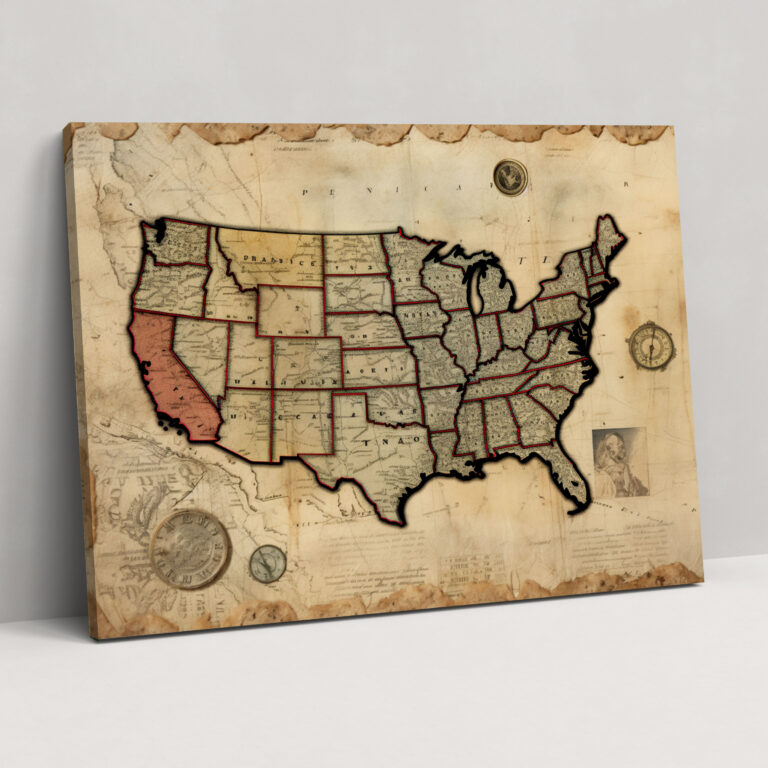 Vintage United States Of America Map Canvas Print - United States Of America Map, Home Decoration, Vintage Map Collage, Historic Maps