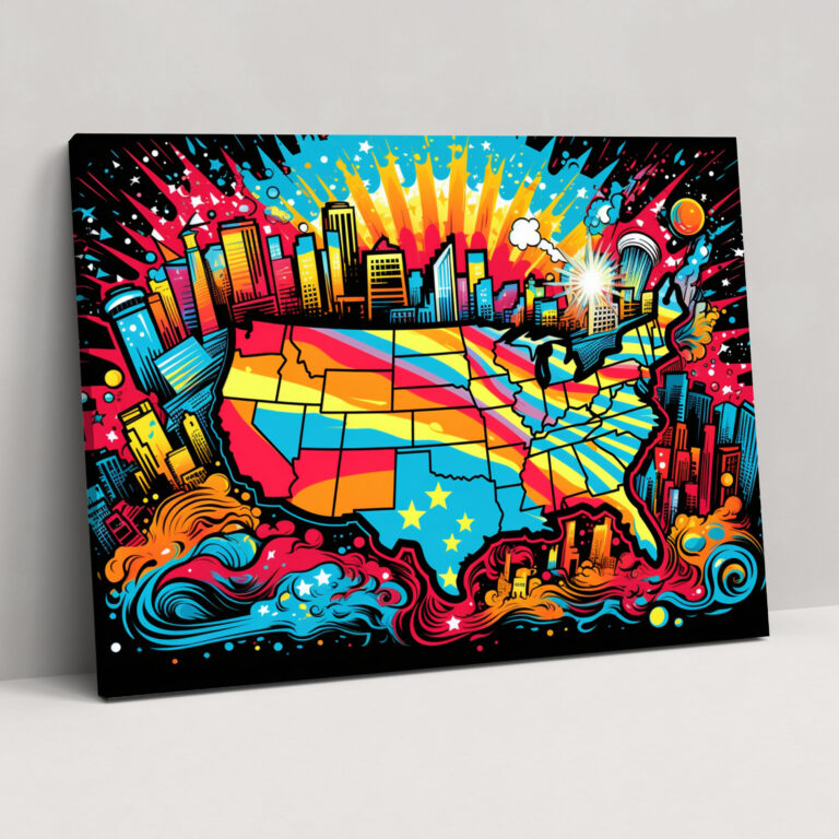 Pop Art United States Of America Map Wall Art - United States Of America Map, Canvas Wall Art, Home Decoration, Pop Art Illustration