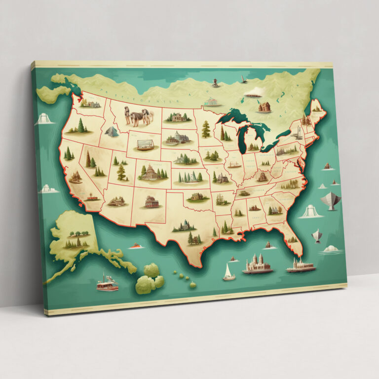 Usa Map Wall Decoration - United States Of America Map, Cities, Landmarks, United States Of America Map