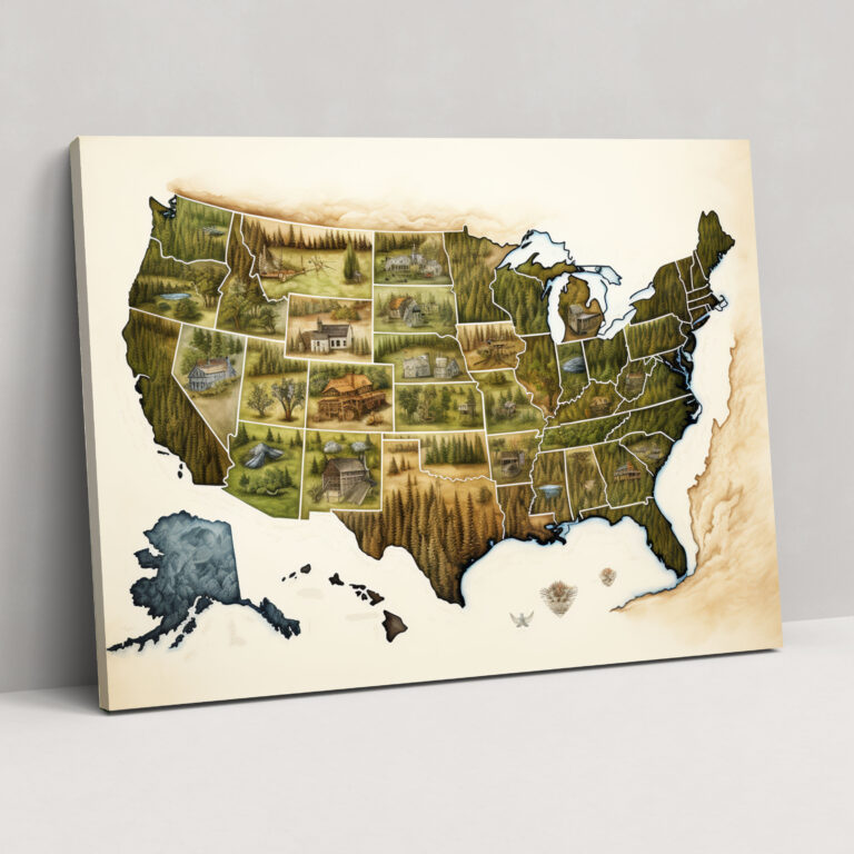 United States Of America Map Canvas Print - United States Of America Map, United States Of America Map, Canvas, Detailed