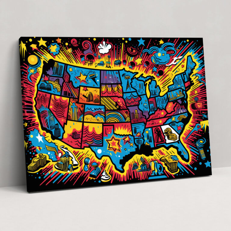 Usa Map Wall Decoration - United States Of America Map, Pop Art Style, Wall Art, Colorful