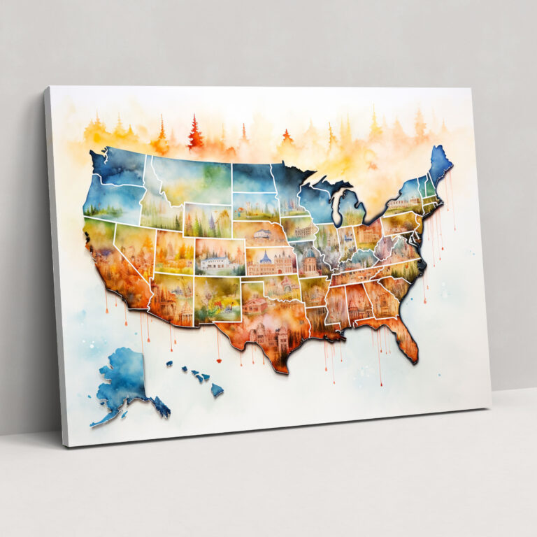 United States Of America Map Wall Art - United States Of America Map, Wall Decoration, United States Of America Map, Canvas
