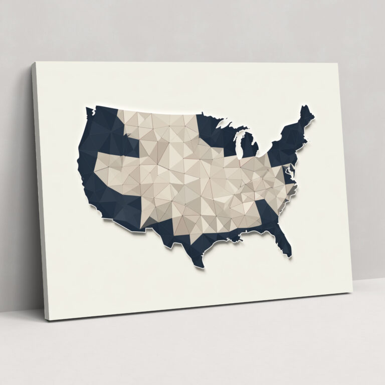 Minimalist United States Of America Map Canvas Print - United States Of America Map, Canvas Print, Monochromatic, Canvas Wall Art