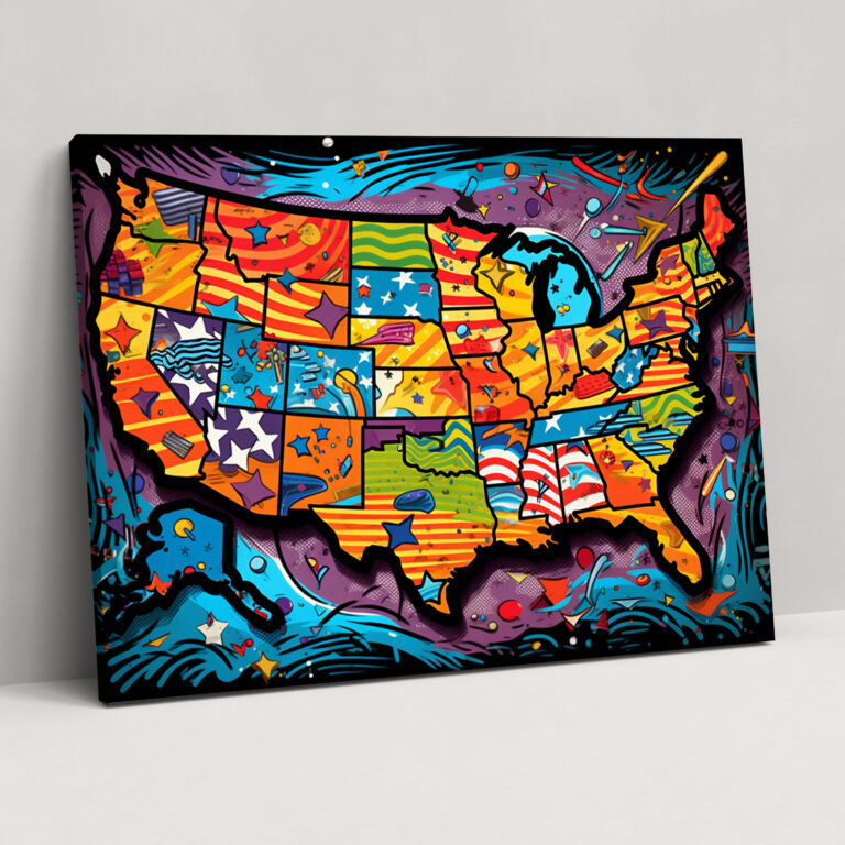 Pop Art United States Of America Map Wall Art - United States Of America Map, Vibrant Colors, Wall Art, Home Decoration
