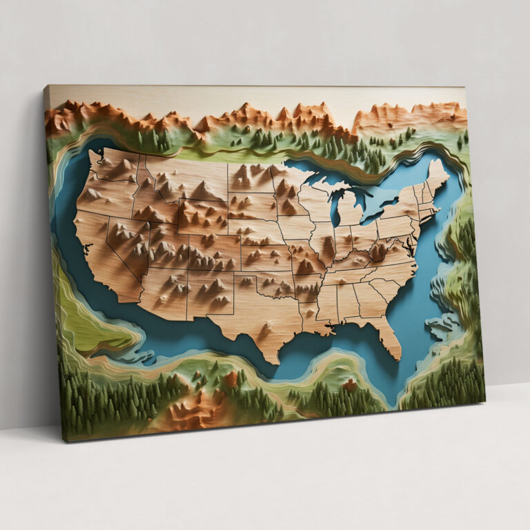 United States Of America Map Canvas Print - Natural Landscape - United States Of America Map, United States Of America Map, Coastlines, Wall Decoration