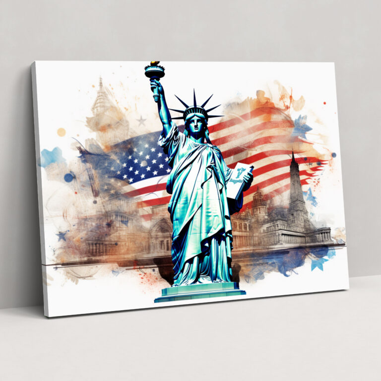Patriotic United States Of America Map Wall Decoration - United States Of America Map, Symbols, Canvas, Landmarks