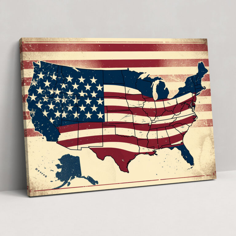 Vintage United States Of America Map Wall Art - Postcard Design - United States Of America Map, Canvas Wall Art, Home Decoration, United States Of America Map