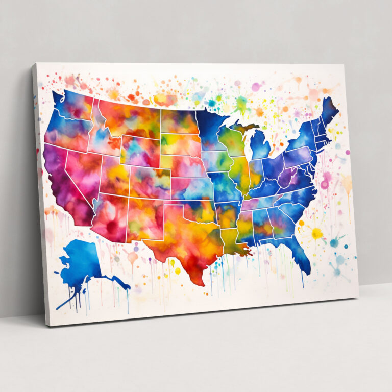 United States Of America Map Canvas Print - United States Of America Map, Wall Art, United States Of America Map, Canvas Print