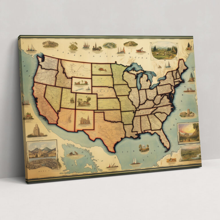 Vintage United States Of America Map Wall Art - United States Of America Map, United States Of America Map, Wall Decoration, Elegance