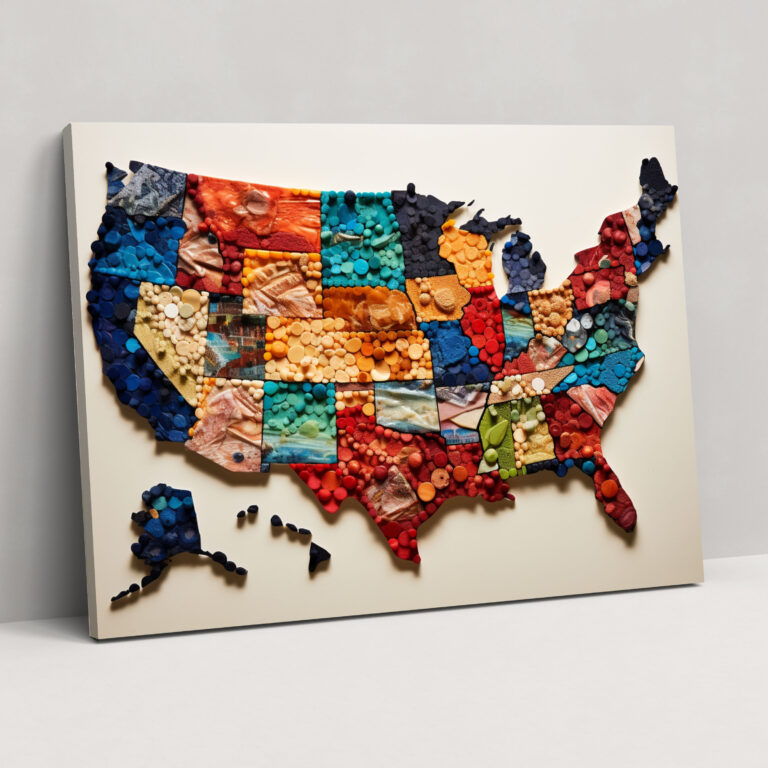 Colorful United States Of America Map Canvas Print - United States Of America Map, Home Decoration, Canvas Print, United States Of America Map