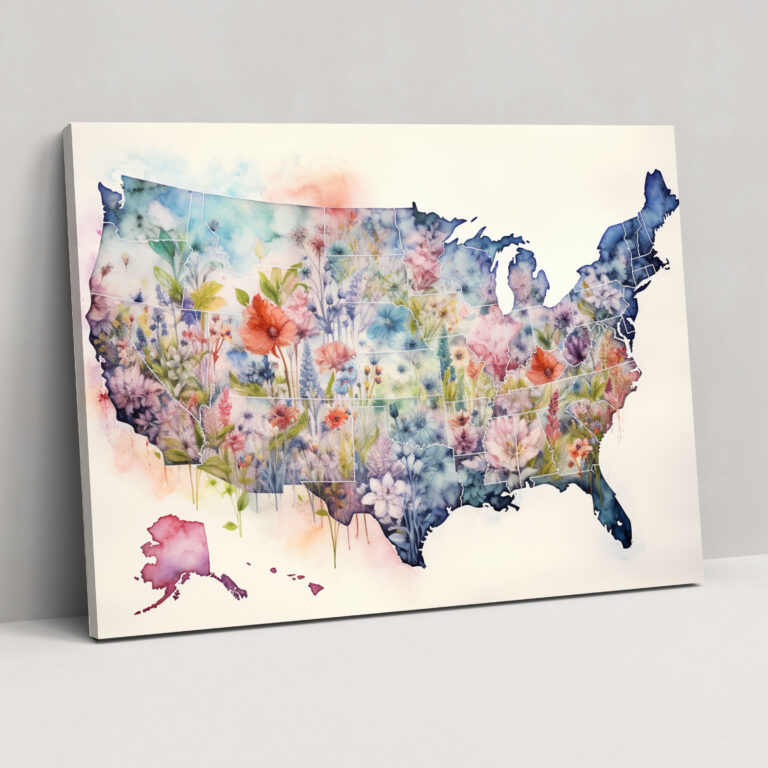 Artistic United States Of America Map Canvas Print - United States Of America Map, Wall Decoration, Beauty, Artistic Watercolor Map