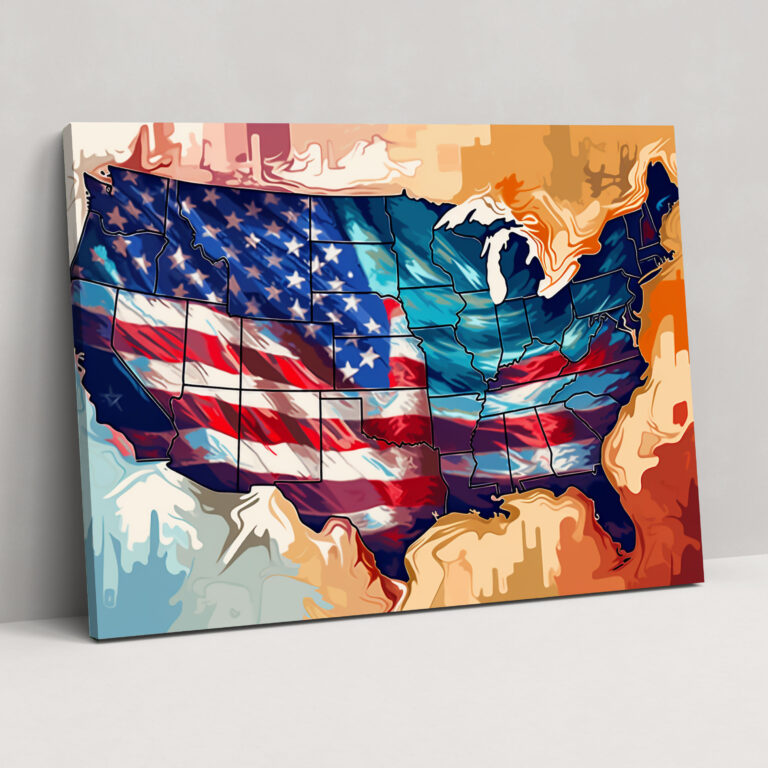 Pop Art United States Of America Map Canvas Print - United States Of America Map, Home Decoration, Wall Decoration, Pop Art Illustration