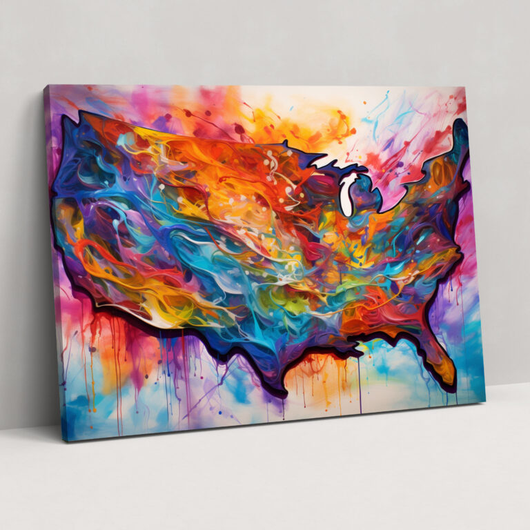 United States Of America Map Canvas Print - United States Of America Map, Colorful, Wall Art, Canvas Print